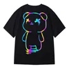 T-shirts pour hommes T-shirts surdimensionnés Cartoon Bear Print T-shirts arc-en-ciel réfléchissants Harajuku Streetwear Top Tees Coton Casual Half Sleeve Cloing J230625