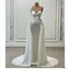 Plus Size Mermaid Wedding Dresses Bohemian Pearls One Shoulder Sweetheart Watteau Train Beach Bridal Gown Boho Vestido De Novia