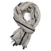 Scarves Green Cotton Linen Men's Scarf Fashion Male Brand Striped Autumn Winter Long Soft Shawls And Wraps Short Tassel