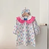 2023 Spring Sister Matching Wear Clothes For Kids Baby Girls Floral Tryckt A-Line Dress and Rumpers With Bowknot Girl Outfits L230625