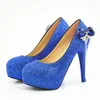 Chaussures habillées magnifique bleu Royal strass coeur décoration gland fête bal anniversaire célébration femmes mariée mariage talons hauts