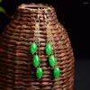 Dangle Oorbellen Aangepaste Natuurlijke Groene Jade Rijst Kralen Ronde 925 Zilveren Accessoires Diy Sieraden Mode Man Vrouw Geluk Amulet