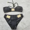 Lüks Kadın Bikini Set Seksi Halter Mayo Siyah Bölünmüş Yastıklı Plaj Sutyen Külot Kravat Tasarımcı Mayo ile