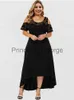 Casual Dresses Plus Size Dress Woman 2023 Summer Elegant Lace Patchwork Cold Shoulder Casual Dress Solid Irregular Maxi Long Dresses X0625