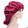 Hair Accessories Adjust Solid Satin Bonnet Styling Cap Long Care Women Night Sleep Hat Silk Head Wrap Shower Drop Delivery Products Dh3Dh