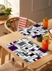 Настольные коврики абстрактный квадрат современный искусство фиолетовое месторождение для столовой посуды кухонная коврик для коврика 4/6 шт.
