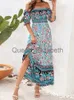 Casual Jurken Boho Bloemenprint Lange Jurk Vrouwen Zomer Strand Zonnejurk Korte Mouw Vierkante Hals Ruche Geplooide Jurk Bohemian Casual Jurken J230625