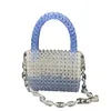 Sweet Gradual Blue Two Handed Handle Oblique Cross Beaded Bag Handmade Women's Bag Woven High Quality Acrylic Chain Women's Bag 230625