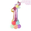 Nya 13st/set födelsedagsballonger Rainbow Number Foil Balloons Kids 1st Birthday Party Decorations Balloons Happy Birthday Balloon