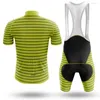 Conjuntos de corrida Conjunto de camisa de ciclismo com listras verdes limão Esporte Equipe Bicicleta Roupas masculinas Secagem rápida Manga de verão Camisa de passeio na estrada Bib Curto Gel