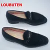 Black Long Plush Genuine Leather Loafers Luxury Men Casual Shoes Slip On Mens Flats Party And Banquet Shoes