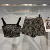 Kvinnors shorts PREPOMP 2023 Summer Collection ärmlös spets Camisole Crop Top broderad tvådelar Set Outfits Women 624
