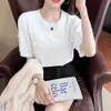 Sommer Perlen Perlen Kurzarm t Shirt Frauen Koreanische Mode Dünne Baumwolle Tops Oansatz S-xl Kleidung L230619