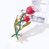 Brooches Enamel Tulip Flower For Women Spring Fashion Rose Pin Elegant Beautiful Jewelry Dress