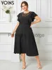 Casual Dresses Yoins Elegant Black Midi Dress Women Short Sleeve Ruffled Shirt Sundress Plus Size 2023 Summer Casual Lace Patchwork Vestidos X0625