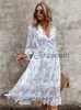 Casual Dresses Msfilia Sexy V-Ausschnitt Blumenkleid Damen Schmetterlingsärmel Hohe Taille Casual Print Kleider Für Frauen Sommer Chiffon Kleid J230625