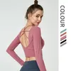 Chemises actives Sexy plaine dos nu Yoga Sport à manches longues femmes Slim Fit Anti-sueur Fitness entraînement Gym hauts courts S-XL