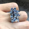 Band Rings Milangirl Vintage Blue Crystal Rings for Women Column Stone Finger Ring Carved Engagement Boho Wedding Fine Jewelry s x0625