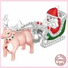 For pandora charm 925 silver beads charms Christmas Santa Claus Elk Gift Flamingo Snowflake charm set