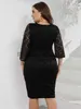 Robes décontractées Robe en dentelle grande taille pour invité de mariage Bodycon Cocktail Robe de soirée formelle Femmes Été Voir à travers des robes mi-longues sexy x0625