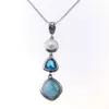 Anhänger Halsketten Trendy Natürlicher Larimar 925 Sterling Silber Antikes Design Blauer Topas Echter Stein Perlenanhänger für Frauen Geschenk Halskette 230625