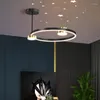 Lustres Moderno Teto Ouro Preto Círculo Estrela Projeção Padrão Elegante Simplicidade Personalidade Sala de Estar Quarto Iluminação