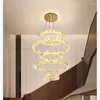 Pendelleuchten Kronleuchter Luxus Villa 5/7 Kreise Lichter El Hall Moderne 3 Seitenkristalle Hängelustre Chrom Gold Stahl LED-Lampe