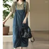 Sukienki swobodne Nini Wonderland 2023 Summer bawełniany pasek dżinsowy sukienka dla kobiet w stylu spaghetti w stylu