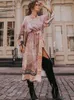 Grundläggande casual klänningar Bohemian tryckt självbälte lös sommarstrand tunika plus storlek lång kimono kvinnor gata bär avslappnad maxi klänning n996 230621