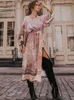 Basic Casual Dresses Bohemian Printed Self Belted Loose Summer Beach Tunic Plus Size Long Kimono Women Street Wear Casual Maxi Dress N996 230621