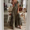 Lässige Kleider Sommer Vintage lange Kleider Frauen 2023 Bohemian Elegant Blumendruck gegen Halsrobe