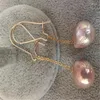 Kolczyki Dangle 13-14 mm różowe barokowe perły Gold Ear Drezno Prezenta