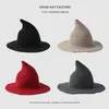 Halloween Cosplay Witch Hat Solid Color Wide Brim Wizard Pointy Bucket Cap Winter varm faux ull stickad fest maskerad hattar