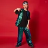 Stage Wear Bambini Concerto Abbigliamento Hip Hop Giacca senza maniche con paillettes T-shirt Streetwear Pantaloni per ragazza Ragazzo Costume da ballo jazz Abiti da spettacolo
