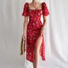 Casual Dresses Floral Print Lacy Square Collar Sleeveless Sexig Slit Fashion Bodycon Split Backless Tube Long Sling Dress Dropship