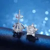 Boucles d'oreilles à tige Sun Flower Moissanite Studs Couleur D VVS Diamond For Women Classic Total 1ct 2ct Round Cut 925 Sterling Silver