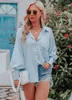 Camicette da donna Camicia da donna Chiffon a righe Protezione solare Tasche Donna 2023 Summer Beach Manica lunga Elegante Casual Streetwear