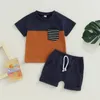 Ensembles de vêtements Pudcoco Infant Born Baby Boy Summer Outfits Short Sleeve Contrast Color Patchwork T-Shirt Shorts Set Toddler Clothes 0-3T