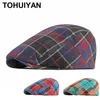 TOHUIYAN Unisex Plaid Berretti Cappelli Hip Hop Berretto piatto in cotone Donna Boinas Casquette Cappello da strillone Cappellini regolabili per uomo