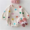 2022 Koreansk stil Spring Baby Wear Girl Bodysuit Långärmar Rund krage Jumpsuit Barn födelsedagskläder E3000 L230625
