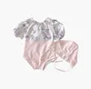 Costume da bagno per bambina + cappello Estate New Floral Puff manica corta Costumi da bagno One Piece Bambini Bambini Bikini Infantil Beach Wear L230625