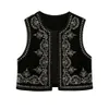 Traf Gilet corto da donna vintage con scollo a V e paillettes ricamate a fiori Gilet da donna in velluto casual senza maniche