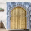 Rideaux de douche marocain jaune Antique portes cintrées vieux Vintage porte en bois salle de bain tissu imperméable bain avec crochets 230625