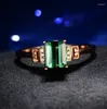 Pierścienie klastra elegancka prostokątna szmaragdowa imitacja zielony pierścień otwierający turmalin