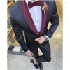 Abiti da uomo Uomo 2023 Nero lucido Slim Fit Uomo Arrivo Matrimonio Mens One Button Smoking dello sposo 2 pezzi (Giacca Pantalone