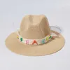 넓은 챙 모자 Desige "Peace"Sun Hats for women 남성 패션 페도라스 해변 모자 여성 검은 흰색 파나마 짚 모자 선 스크린 도매 블록 hkd230625