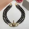 Designer Vivian Necklace Empress Dowager Multilayer Black Crystal Full Diamond Saturn Necklaces Shiny Bride Wedding Party Gift2222