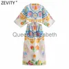 Robes Décontractées Zevity Nouvelles Femmes Sexy Col En V Imprimé Floral Côté Split Lin Kimono Robe Midi Femme Chic Taille Évider Noué Robe DS8761 J230625