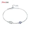 Tongzhe Hamsa Hand Evil Eye Tye Charm Bracelet Sterling sier Luck Blue CZチェーンリンクブレスレット