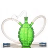 도매 미니 대전차 수류탄 물 담뱃기 녹색 화려한 이중 사용 유리 오일 버너 Dab Rig Bong 2 개 실리콘 호스 및 10mm 남성 흡연 보울
